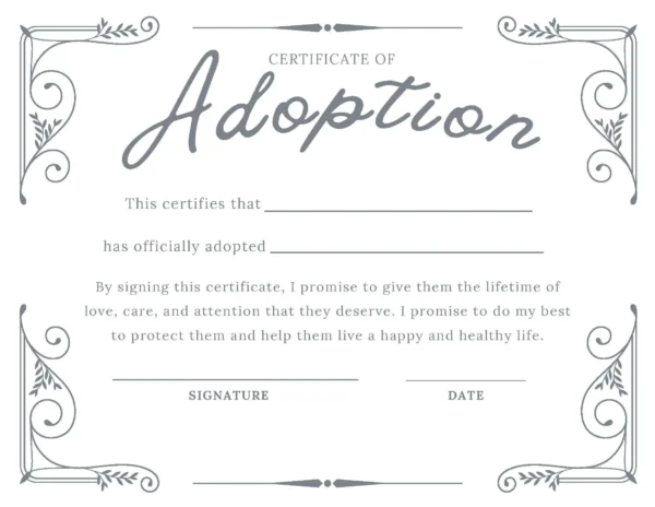 Pet adoption certificate